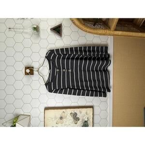 BiBi Gray and White Striped Long Sleeve Knit Waffle Henley Top - Size - Medium